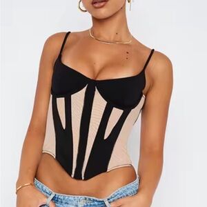 White Fox Black and Cream Bustier Top Size Small
